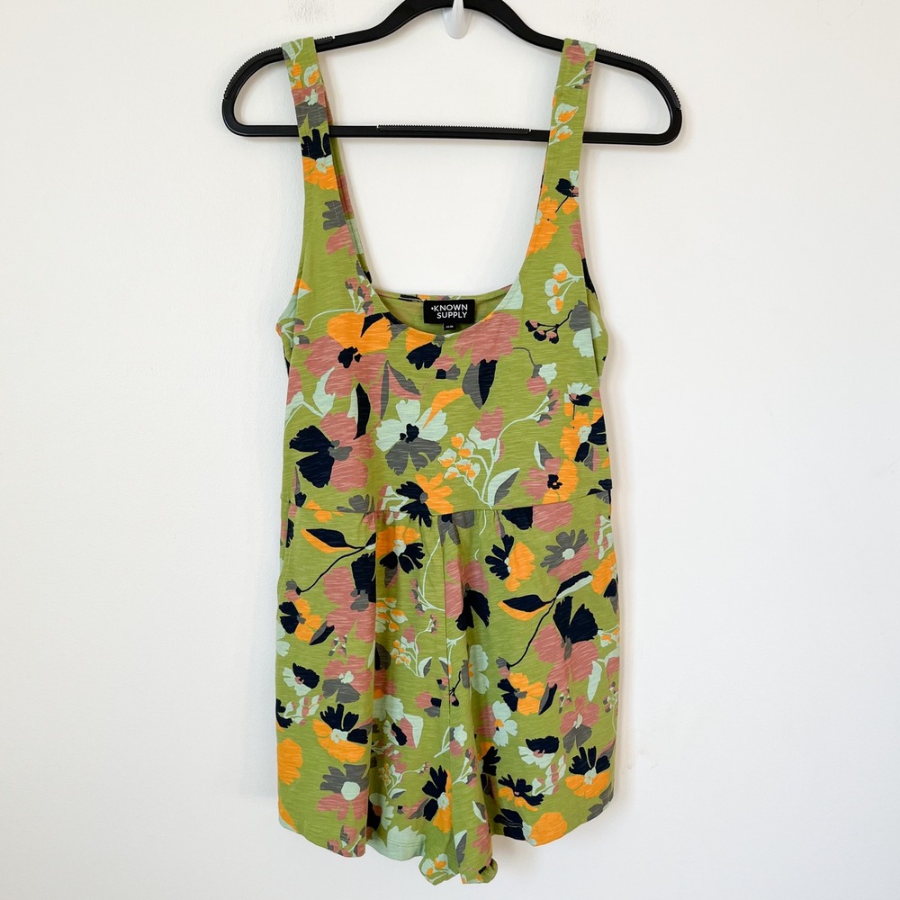 Known Supply Ivy Organic Cotton Romper Floral‎ Green Womens XS